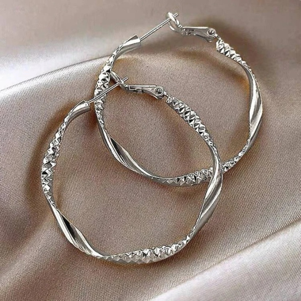 Fashion Jewelry Silver Twisted Textured Hoop Earrings